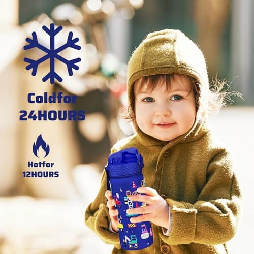 GOPPUS 550ml/18oz Kids Insulated Water Bottle with Straw Cute Double Wall Stainless Steel Child's Small Flask Vacuum Insulated Steel Metal Leak Proof Drink Flask Boys Toddler Girls Bottles BPA-Free — view 5