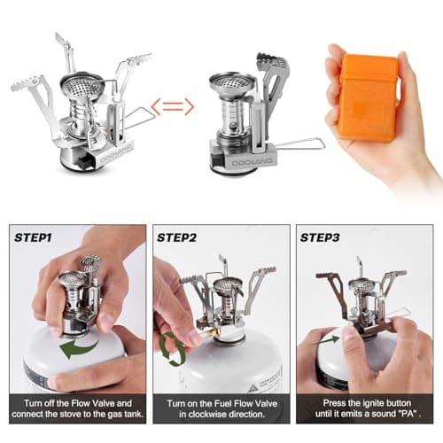 Odoland Camping Cookware Set with Foldable Stove, Non Stick Pot Pan Kettle Set with Stainless Steel Cups Plates Forks Knives Spoons for Outdoor Cooking and Picnic - Camping Cutlery Set Suit 2 People — view 6