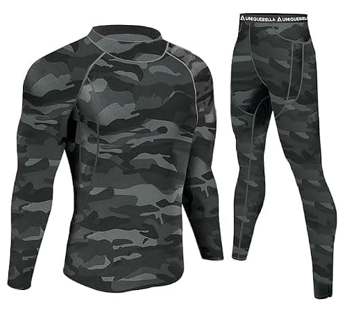 UNIQUEBELLA Mens Thermal Underwear Set Long Sleeve Turtleneck Tops Long Johns Thermal Base Layer Bottom Fleece Lined Quick Drying