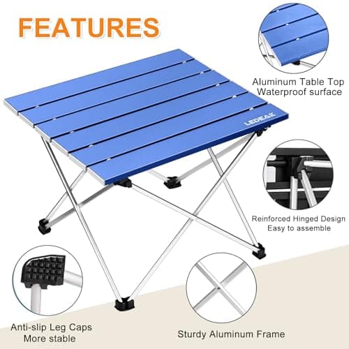 Ledeak Portable Camping Table, Lightweight Folding Table with Aluminum Table Top and Carry Bag, Easy to Carry, Perfect for Outdoor, Picnic, Cooking, Beach, Hiking, Fishing (Ocean Blue, Small) — view 4