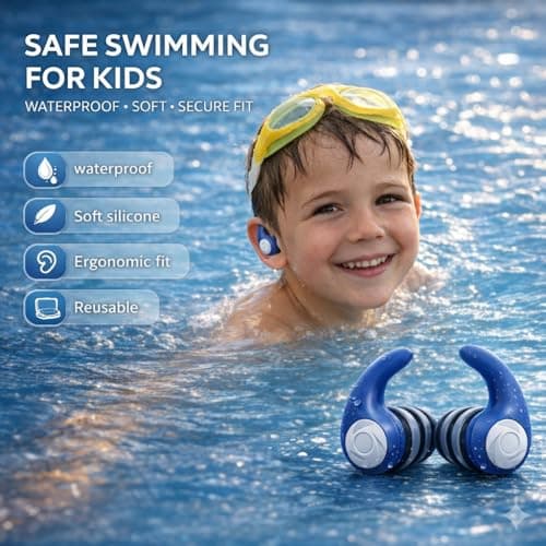 Swimming Ear Plugs for Adults Kids with Lanyard, 3 Pairs Swim Earplugs — view 5