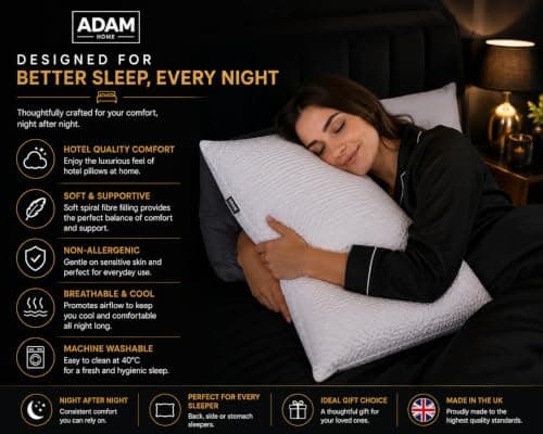 Adam Home Premium Pillows 4 Pack Hotel Quality with Breathable Cover – Bouncy Side Sleeper Pillow for Neck and Shoulder Pain – Quick Rebound & Dust Proof Hotel Pillows, Made in UK, (48x74 cm) — view 6