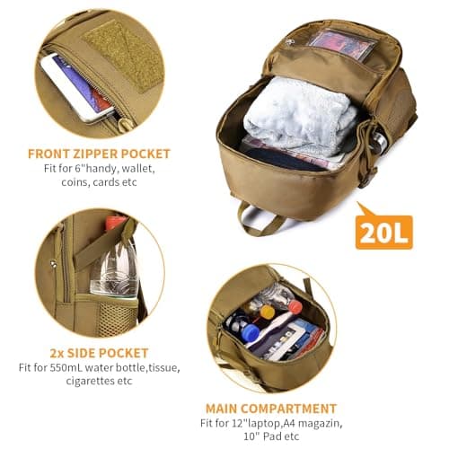 HUNTVP Small Backpack 10L 20L 30L, Tactical Military Molle Backpack Mini Rucksack, School Bag, Daypack Rucksacks for Men Women Boys Girls College, Travelling, Cycling, Hiking, Gym, Running, Outdoors — view 3