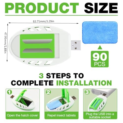 KUWUNG 2pcs USB Mosquito Repellent Plug In 90 Tablets, USB mosquito killer, Portable Usb Electrical Mosquito Repellent Killer Hiking Outdoor Summer Home Insect Repellent mosquito plug in travel — view 2