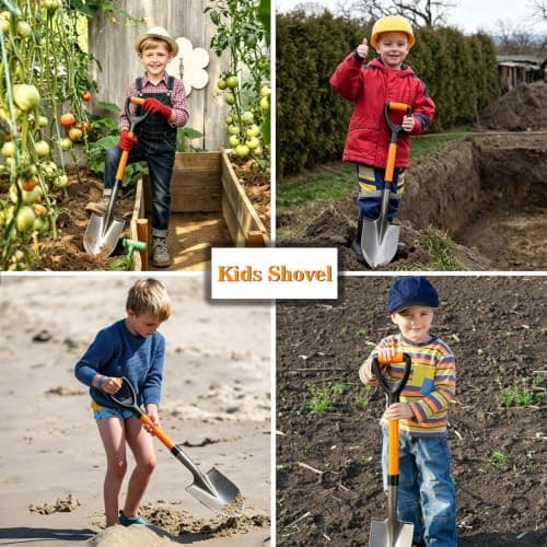 28-Inch Mini Garden Shovel, Kids Small Shovel, Fiberglass Handle with D-Grip & Serrated Alloy Steel Head for Car Emergency Kit, Beach, Planting & Light Duty Digging — view 4