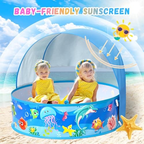 Baby Paddling Pool with Sun Shade UPF50+, Portable Pop up Beach Tent with Carry Bag, 4 in 1 Baby Pool with UV Sun Shelter Canopy, Summer Essentials for Beach Holiday Camping Picnics Travel — view 3