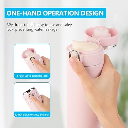 Flintronic 450ML Travel Mug Reusable Coffee Cup with Leakproof Lid Insulated Coffee Mug for Hot & Cold Drinks, BPA-Free LED Temperature Display Vacuum Stainless Steel Travel Mug (Pink) — view 3