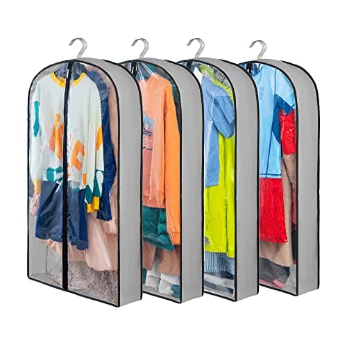 Eindas 4 Pack Clothes Covers with Zip, 40'' (102cm) Garment Bags Storage Gusseted Suit Protector Breathable Hanging Bag Jacket Coat for Wardrobe (4Pack-100CM)