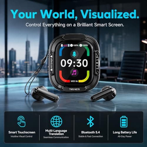 AI Translation Earbuds Real Time, 2026 New NE70 Language Translator Headphones with Touch Screen, Audifonos Traductores Inglés Español, Bluetooth Translating Device Support 164 Languages-White — view 2