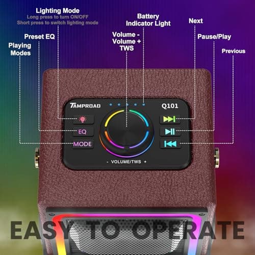 Bluetooth Speaker, 120W Peak Power Portable Speakers Wireless (Burgundy) — view 6