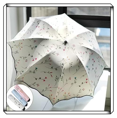 hardinox Women's Folding Floral Sun Umbrella Portable UV Protection Ladies Sun Parasol Windproof Strong Compact Umbrella Summer UPF 50+ Lightweight Travel Garden Sun Rain Umbrellas (White) — view 4