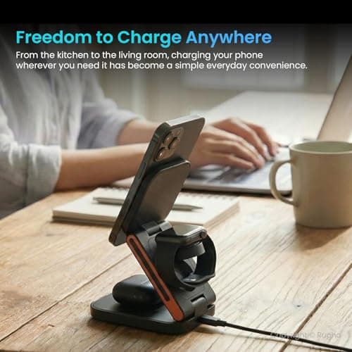 Rugha 3-in-1 Magnetic Wireless Charging Station 15W Foldable Stand Black — view 6