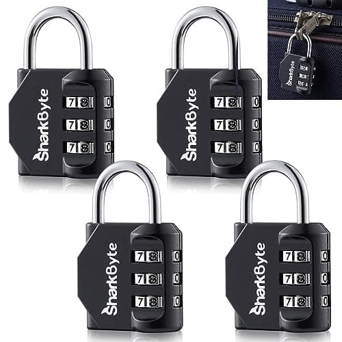 SharkByte Luggage Locks - 3-Dial Weatherproof Outdoor Security Combination Padlock, Small Travel Lock for Suitcases Luggage Case Travel Bag Gym Lockers Code Padlock (Pack of 4)