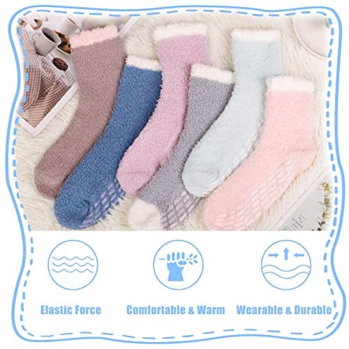 Bestomrogh 6 Pairs Fluffy Slipper Socks for Women and Girls — view 5