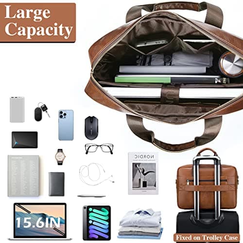 BAGZY Leather Laptop Bag for Men - 15.6 Inch Briefcase Messenger Shoulder Bag for Business & Office (Black) — view 5