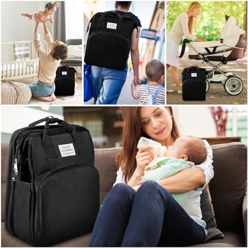 Jalann Baby Changing Bag, Nappy Changing Bag for Mums, Large Capacity Baby Bags with Changing Mat, Waterproof Portable Diaper Backpack, Shoulder Straps for Travel (Black) — view 3