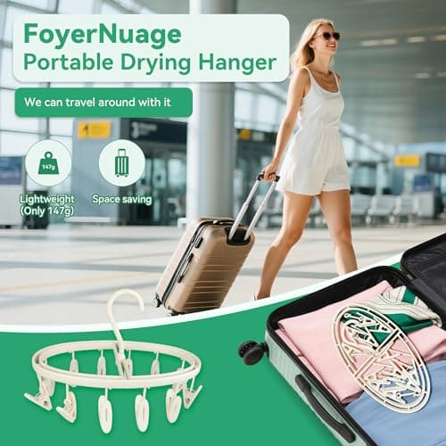 Foyer Nuage Premium Portable Travel Foldable Clothes Drying Hanger with 12 Clips, Anti-Rusty Plastic Drying Rack for Socks, Lingeries, Delicates and Baby Clothes — view 5