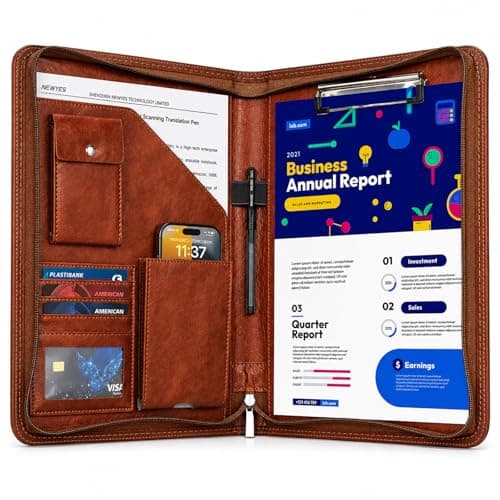 GUYUCOM A4 Portfolio Folder – PU Leather Document Organizer with Zipper, for Conference & Travel, Personal Agenda Wallet,Gift for Men and Women – Brown