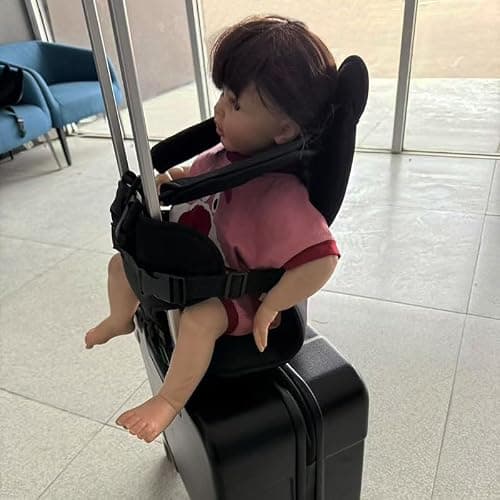 Toddler Suitcase Seat with Adjustable Belt, Portable Baby Seat on Suitcase, Cartoon Animal Ride on Luggage Seat for Travel (Black) — view 2