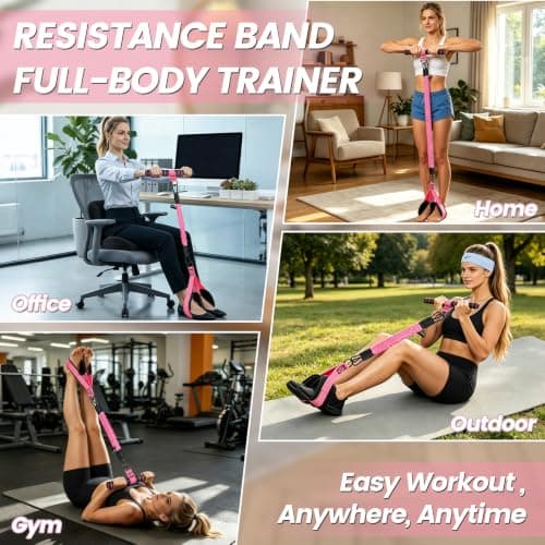 Pedal Resistance Band with Handle, 3-Tube Exercise Band for Women, Pink — view 6
