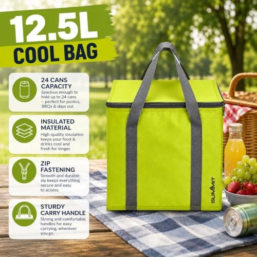 Summit Insulated Cooler Bag & Reusable Ice Blocks - 12.5L Thermal Lunch & Picnic Bag with 2 x 200ml Twin Pack Cooler Blocks | Keeps Food & Drinks Cooler for Longer | For Camping, BBQs, Beach, Travel — view 3