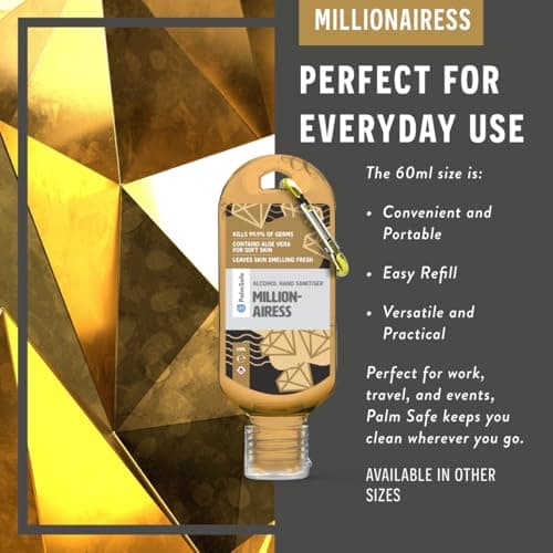 Palm Safe Millionairess 60ml Anti Bacterial Premium Hand Sanitiser Travel Size Refillable Clip Bottle Quick Drying Non Sticky Extra Moisturising Kills 99.9% of Viruses and Bacteria — view 4