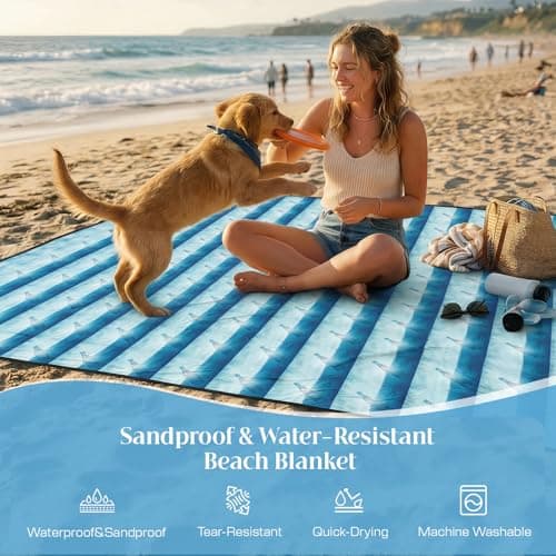 Beach Blanket Sandproof Waterproof, 213 x 244 cm Large Beach Mat with Stakes & Travel Bag,Lightweight,Quick-Dry,Portable Picnic Mat Beach Essentials for Outdoors,Cruise,Picnic & Camping,Message Bottle — view 2