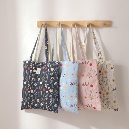 SEPWIK Canvas Tote Bag for Women, Reusable Cloth Cotton Bags for School Shopping Beach Grocery Shopper Handbags Scandihome Series - Navy Blue — view 6