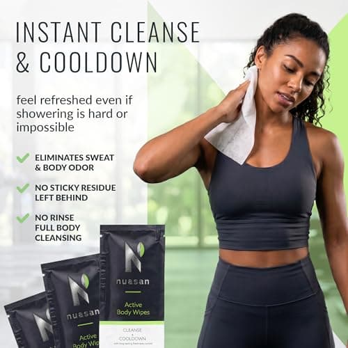 Nuasan Active Body Wipes for Men and Women - Full Body Cleansing for Camping, Hiking, Travel, Gym After Workout - No Rinse Bathing or Shower Wipe - Large Biodegradable Bamboo Adult Wet Wipes — view 3