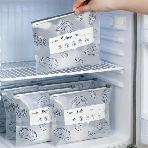 Hojalis 90 PCS Aluminum Foil Sealable Storage Bags, 3 Sizes Reusable Aluminium Foil Bags with Label & Zip Lock, Stand Up Foil Bags for Fruit Vegetable Meat Freezer Organisation & Food Preservation — view 6