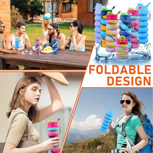 12 Pack Collapsible Water Bottles Bulk for Kids, 500 ml Silicone Bottles — view 5