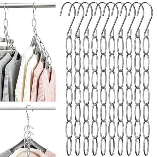 ZBKJYILF NiHome Clothing Chain Hanger 10-Pack, Metal Space-Saving Closet Organizer, Anti-Wrinkle 7 Loop Organizer for Clothes for Home, Office & Travel, Wrinkle-Reducing