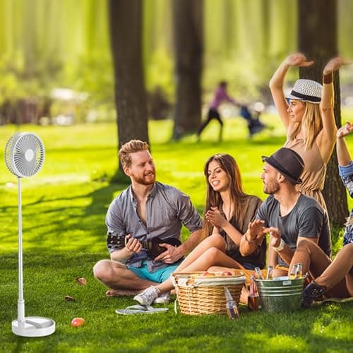 Portable Standing Fan, 3-in-1 Foldable Pedestal Fan, 7200mAh Battery, USB Rechargeable Fan with 4 Speeds, Height Adjustable Telescopic Floor & Desk Fan, Quiet Fan for Home, Office, Camping (white) — view 5