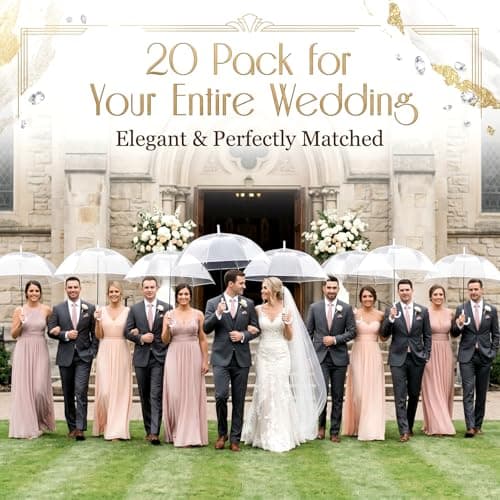 Hestya 20 Pack 37.4 Inch Clear Umbrellas for Wedding Semi-automatic Handle — view 2