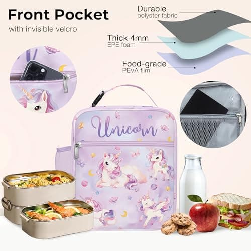 Clastyle Insulated Kids Lunch Bag with Bottle Holder Unicorn Lunch Box — view 5