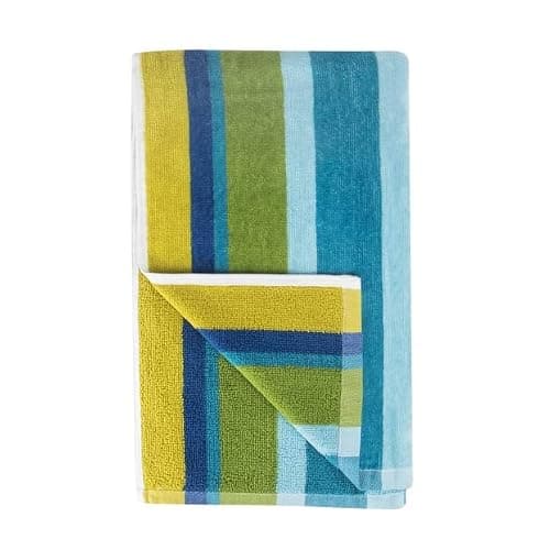 Allure Velour Striped Beach Towel - 100% Cotton, 70 x 150cm Supersoft, Lightweight & Absorbent Towels (Blue) — view 3