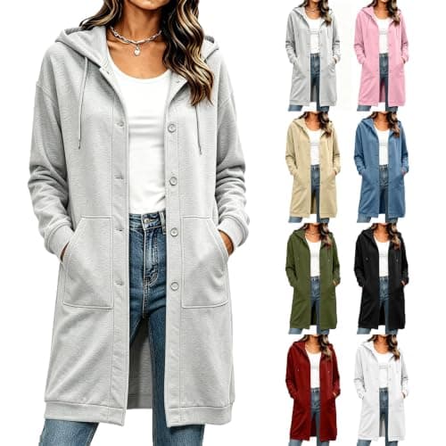 Ladies Long Sweatshirt Jacket Button Front for Shopping and Daily Travel