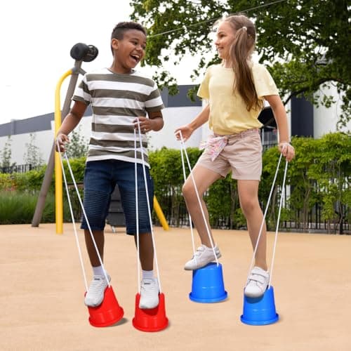 Vaguelly Kids Plastic Jumping Stilts 3 Pairs Outdoor Balance Toys for Children Coordination Training Fun Walker Buckets — view 4