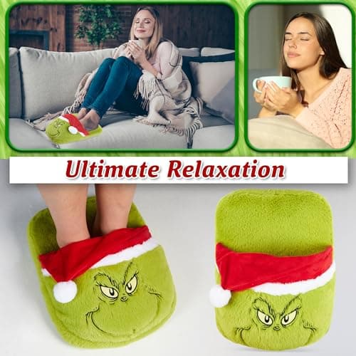 The Grinch Foot Warmer Women Teens UK 2-13.5, Kuromi Non Electric Fleece Foot Muff Adults, Natural Heated Non Slip, Arthritis Muscle Pain (Green Grinch) — view 3