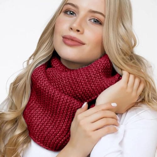 SGQTZDZQ Infinity Scarf Thermal Knitted Scarf, Neck Warmer Loop Scarf for Women, Winter Burgundy Scarf Women Scarf Gifts for Women (Wine Red) — view 2