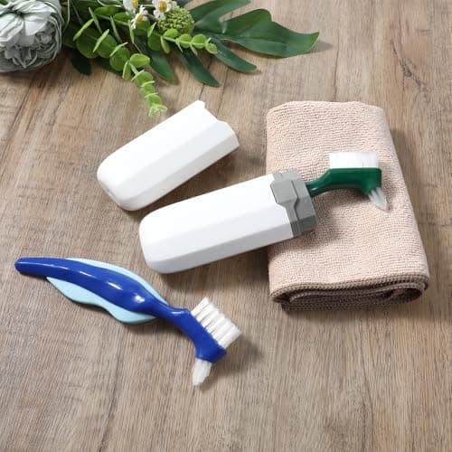 2 Pcs Denture Brush Multi-Layered Hard Bristles Toothbrush Portable Dental Cleaning Tools Double Sided Retainer Brushes with Case for Travel Camping Outdoor Gym Dental Care — view 6