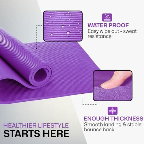 Xn8 Sports Yoga mat 10mm & 15mm Thick NBR Exercise Mat - Non-Tearable Pilates Mat with Extra Carry Strap - Yoga Mats for Women Men for Aerobics Lunges Planks Indoor & Outdoor 61Lx20Wx1.5 & 1Th — view 5
