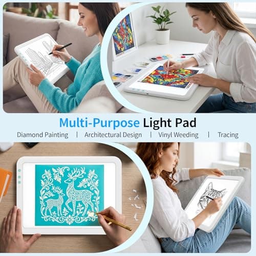 TOHETO A4 Rechargeable Led Super Bright Light Pad Powered by 3500mAh Lithium Battery for Weeding Vinyl Tool, Portable Wireless Light Board/Box for Tracing, Diamond Painting, Sketching & Drawing — view 6