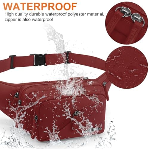 REETEE Bum Bag Fanny Pack Men Women Water Resistant Waist Packs Sports Waist Bag with Bottle Holder, Walking Waist Pack Bumbag with Adjustable Belt for Running Travel Cycling Outdoor Sport (Wine Red) — view 2