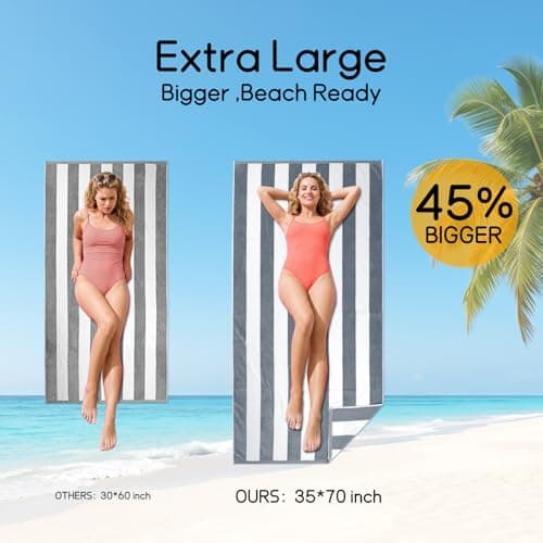 Ouxiaobai Cotton Oversized Beach Towel - 35 x 70 Inch Large Size Pool Towel, Striped Soft Cabana Swim Towel (Grey) — view 3