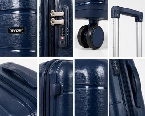RYDR 3 Piece PP Hardshell Suitcase Set – 20" Cabin, 24" Medium & 28" Large Luggage with TSA Combination Lock, 360° Spinner Wheels & Adjustable Telescopic Handle, Lightweight Travel Cases (Blue) — view 4