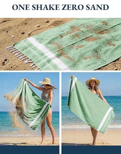 LANE LINEN Turkish Beach Towels, 2 Pack Extra Large Beach Towel, Pre-Washed for Soft Feel, Cotton Rich Oversized Sand Free Quick-Dry Pool Towel, Beach Towels For Adults,39"x71" - Jade Green — view 5