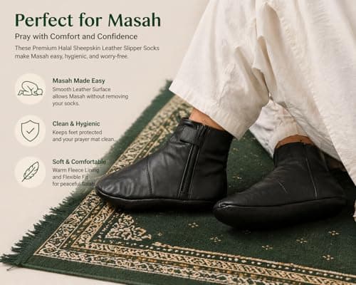 Men's Women's Unisex Real Halal Sheep Soft Leather Socks Khufs With Warm Fleece Lining (Black, 7) — view 6