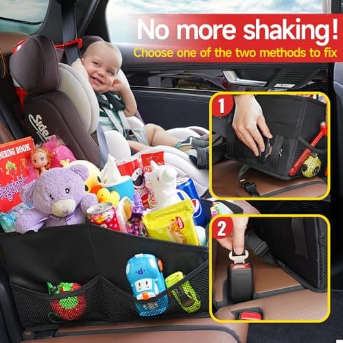 SURDOCA Car Seat Organiser for Front or Backseat, Travel Storage Accessories for Kids, Backseat Organiser with Tray for Toys, Snacks, Cups, Books, Tissue, Tidy and Clean — view 4