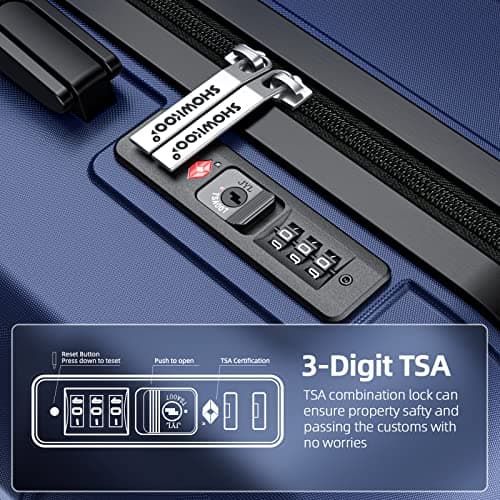 SHOWKOO Luggage Set 3 Piece PC Hardshell Expandable Suitcase, Deep Blue — view 4